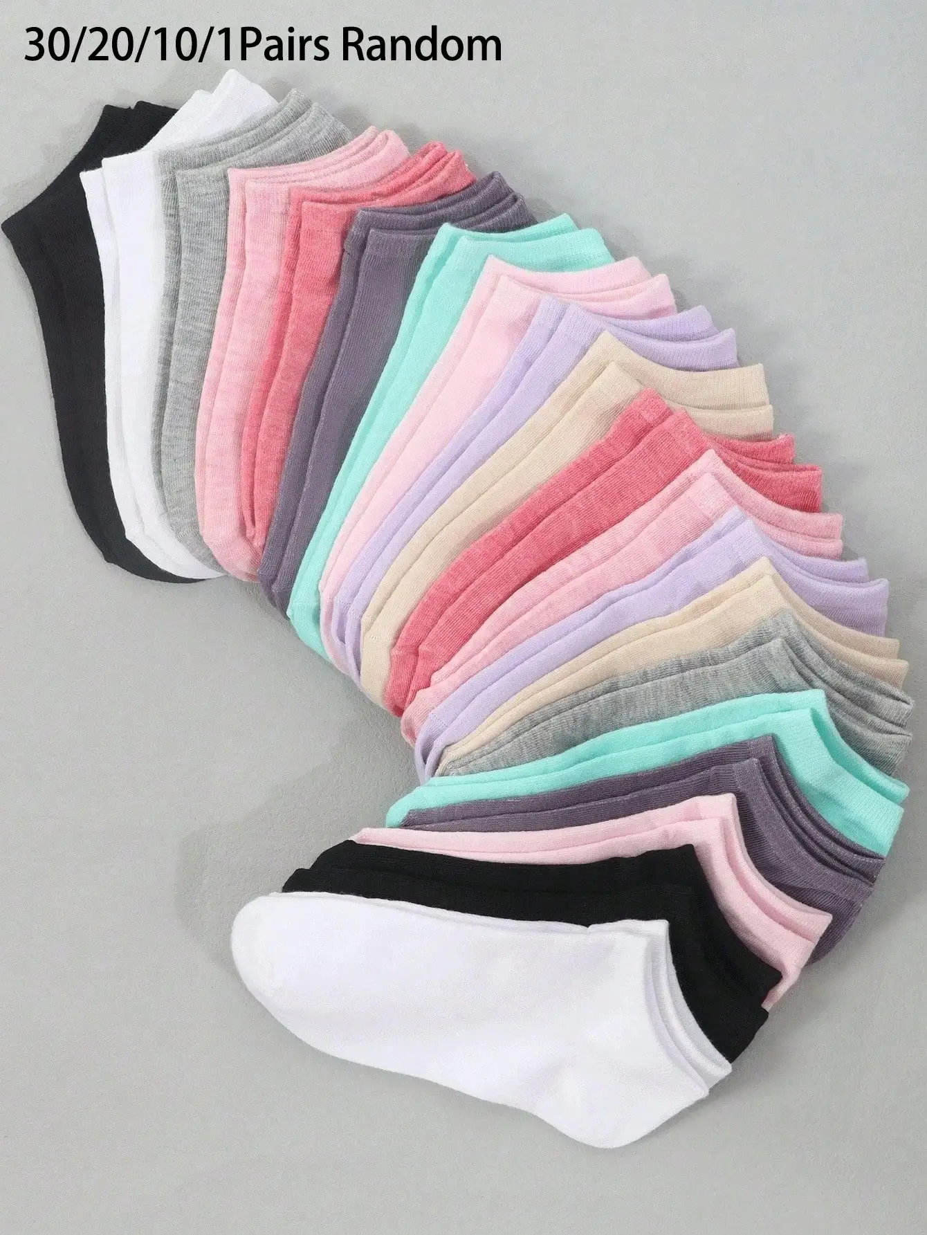 30/20/10/1 Pair Multi-Color Women's Short Socks, Spring/Summer/All Season Casual Fashion Breathable Moisture-Wicking Low-Cut Ankle Socks
