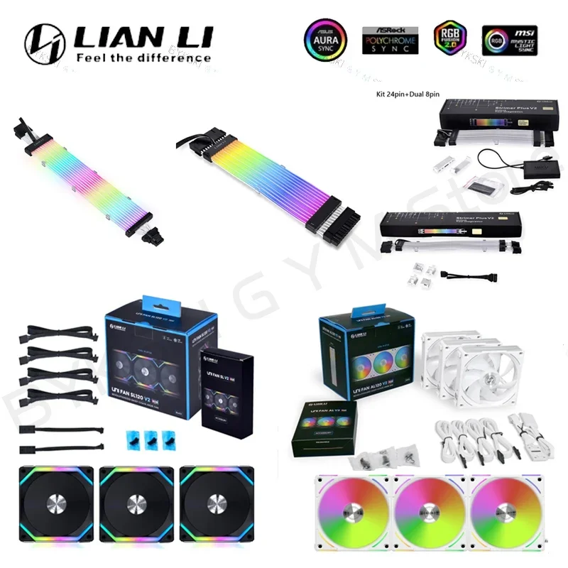 ventilador lian li uni original 12cm 14cm rgb mais lian li strimer plus v2 12vhpwr rtx40 serie gpu kit de cabo psu duplo triplo pinos mais pinos 01