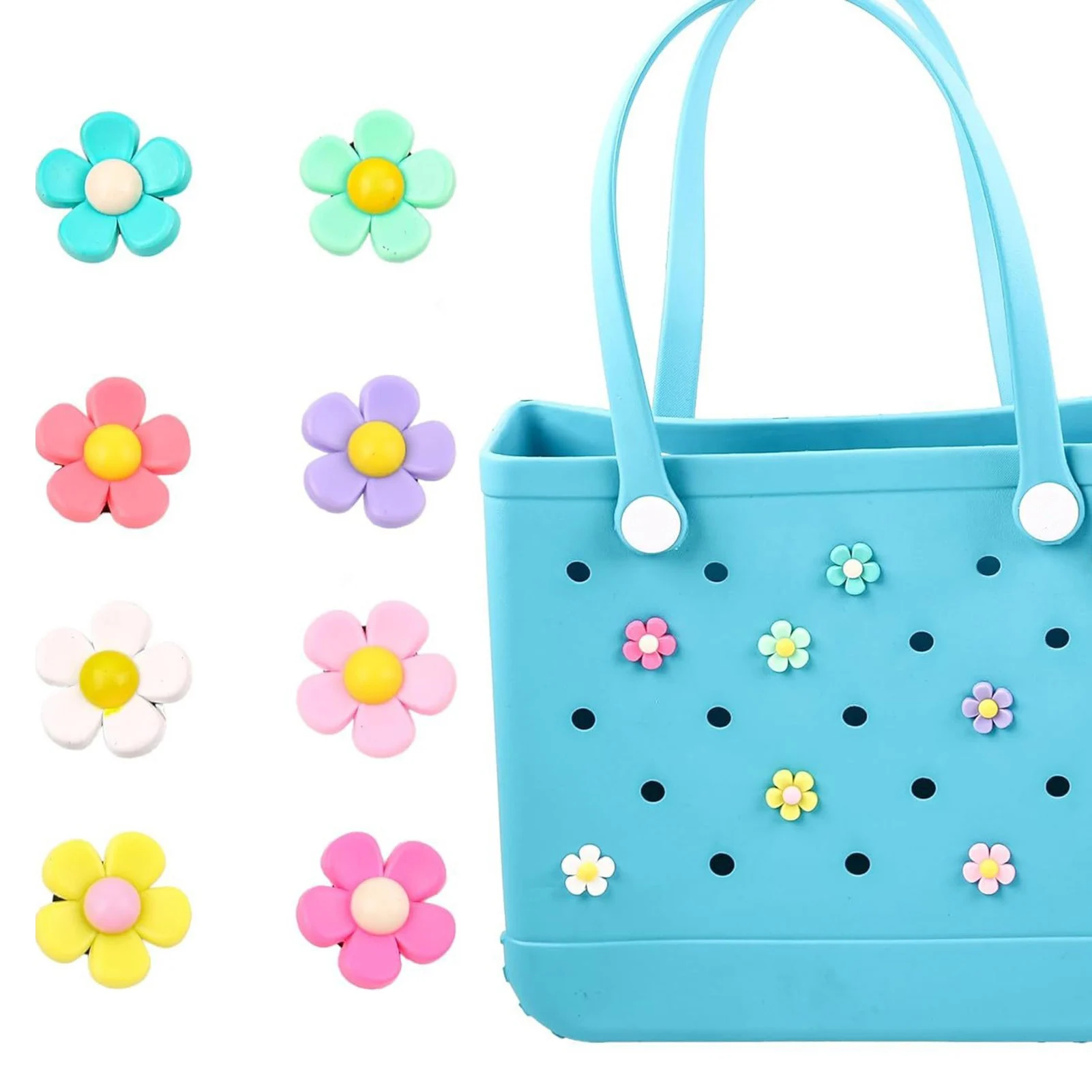 Colorful Flower Ornament for Bag DIY Little Fresh Style Bag Decoration Button for Travel Beach Tote Bags