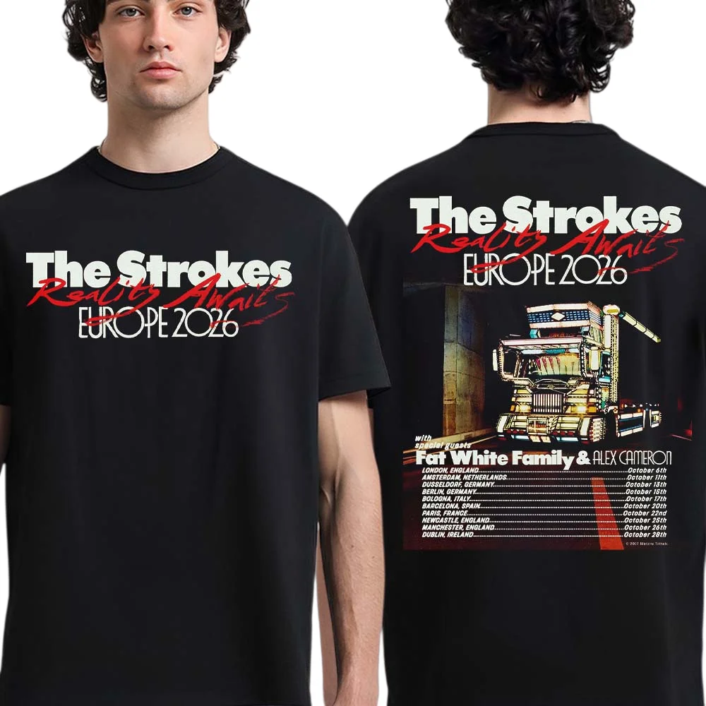 The Strokes Reality Awaits Tour 2026 SummerTour T-Shirt aus reiner Baumwolle, kurzärmeliges, lockeres Y2K-Shirt für Herren und Damen – Detail 4