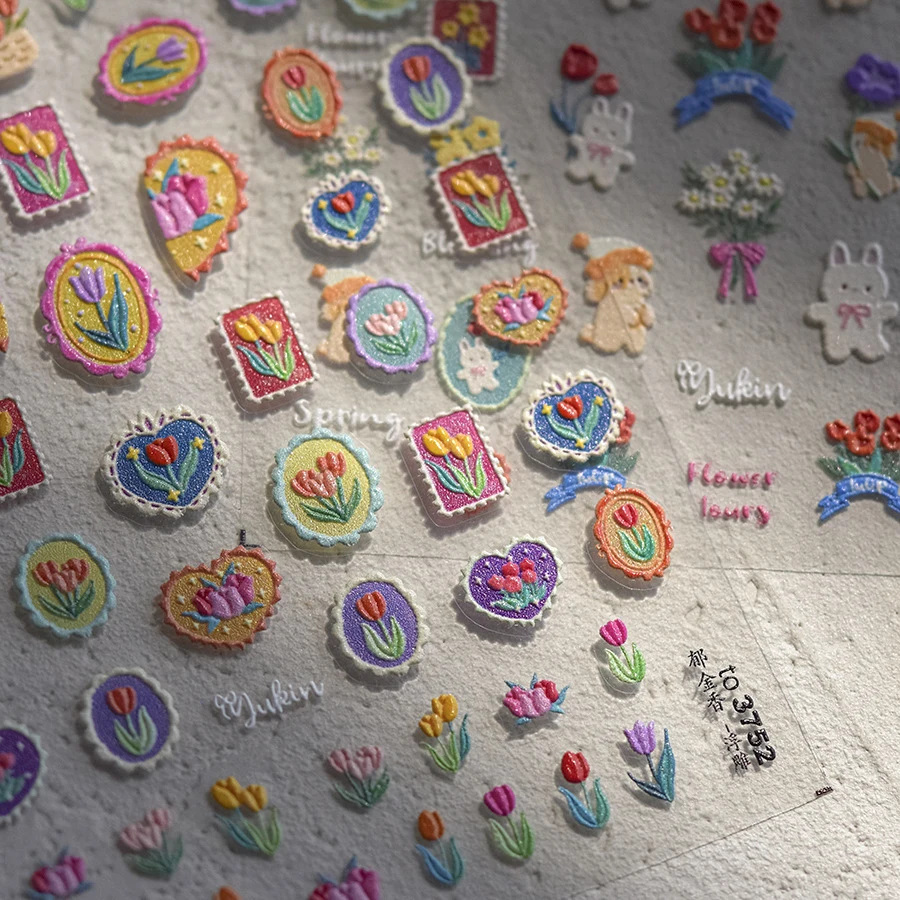 1 قطعة 5D اللون الوردي الأرجواني توليب مسمار الفن ملصق الرجعية اللؤلؤ زهرة لينة الإغاثة ذاتية اللصق مسمار الفن ملصق مسمار مائي #4