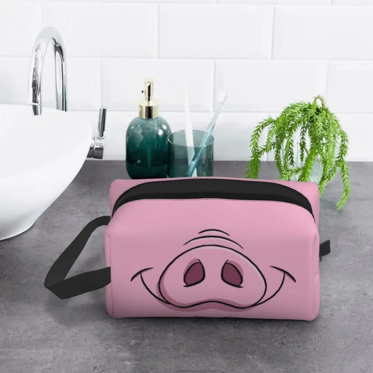 Custom Happy Pig Travel Cosmetic Bag Women Cartoon Animal Snout Toiletry Makeup Organizer Ladies Beauty Storage Dopp Kit