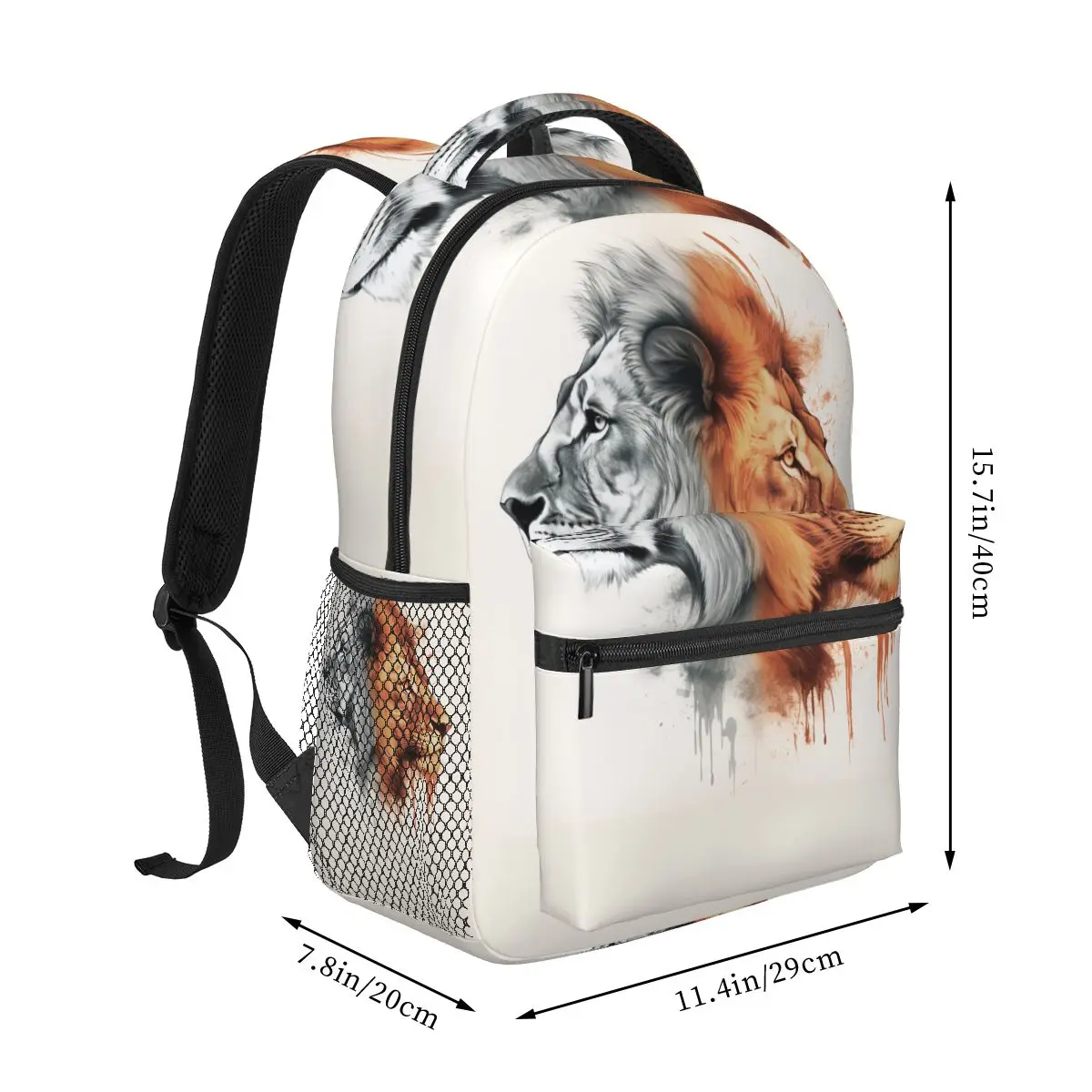 Lion Backpack Sketch Two Sides To Face Student Unisex Polyester College Backpacks Print Modern School Bags Rucksack