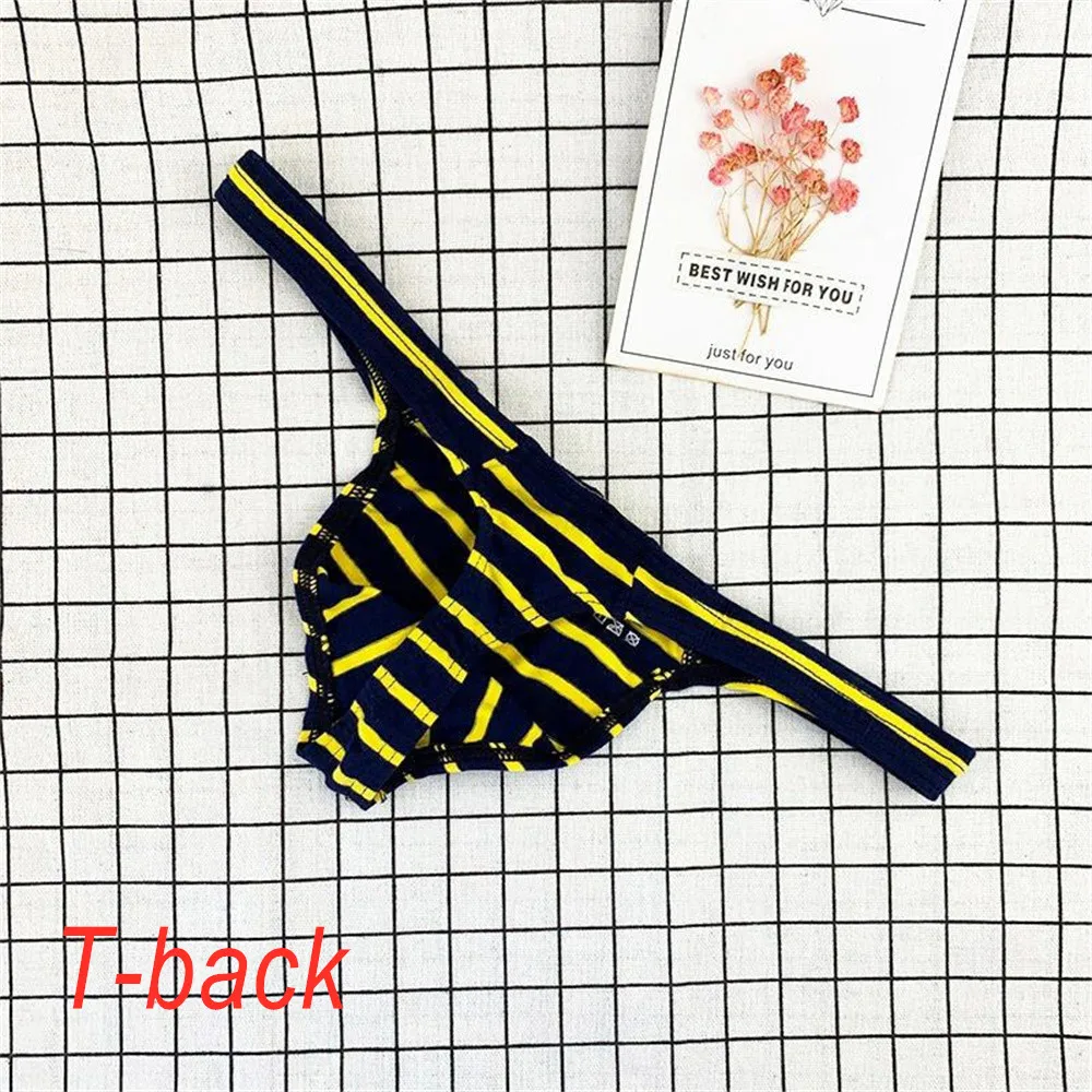 New 2025 Men Cotton Underwear Striped Thong Thin Waistband Plus Size Jockstrap Sexy G-String Breathable Bikini Underwear