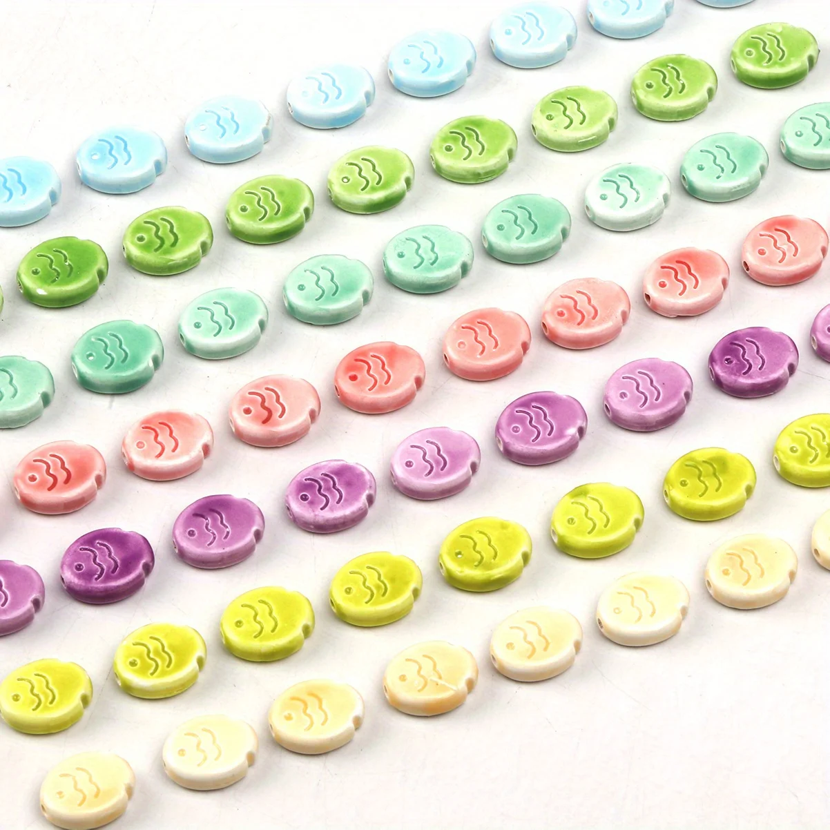 20pcs Mix Color Cute Stripes Fish Ceramic Beads - Creative Porcelain Small Fish Shape Beads For DIY Jewelry Making Supplies
