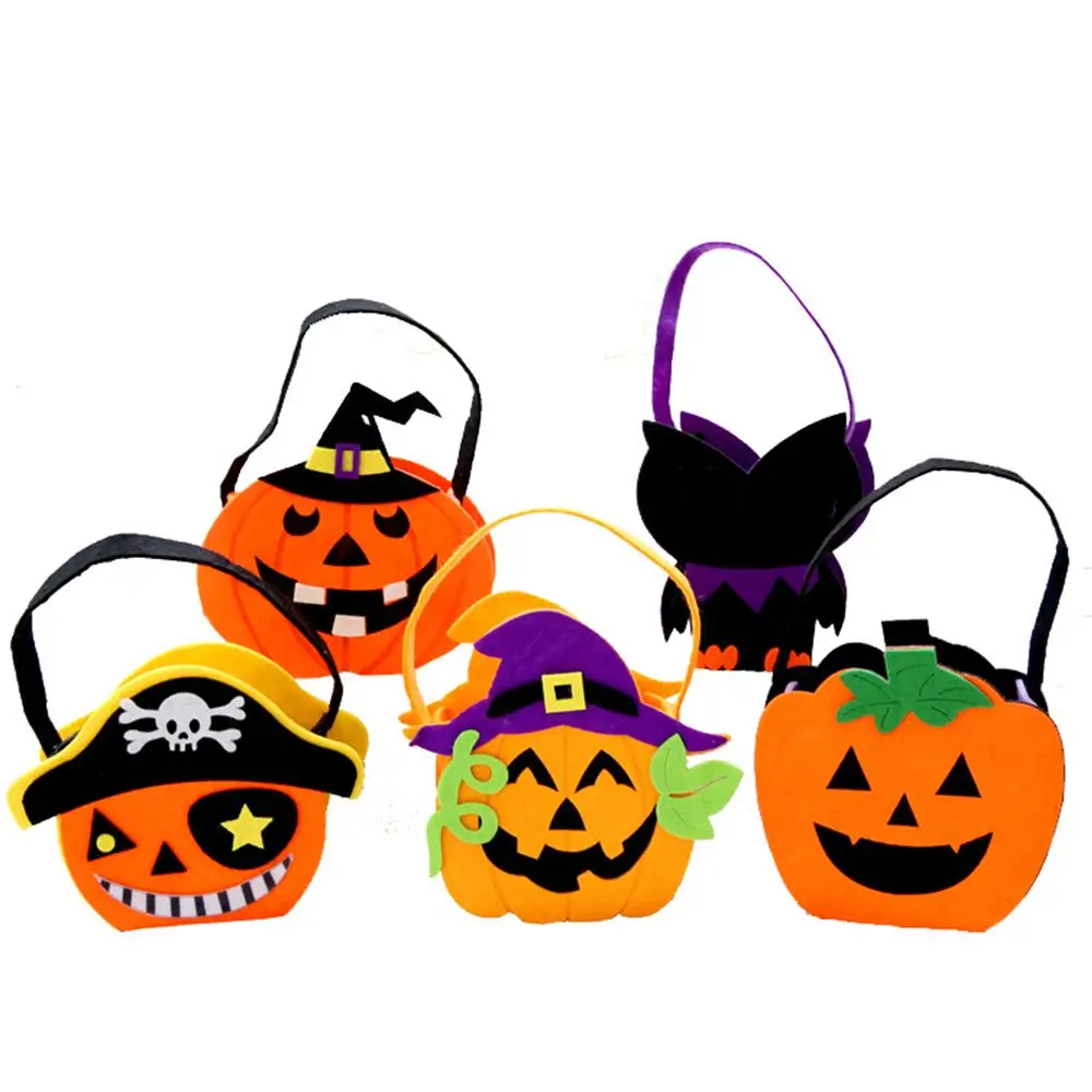 For Children Kids With Handle Halloween Decoration Trick Or Treat Non-woven Bag Gift Pouch Halloween Candy Bag Tote Bag