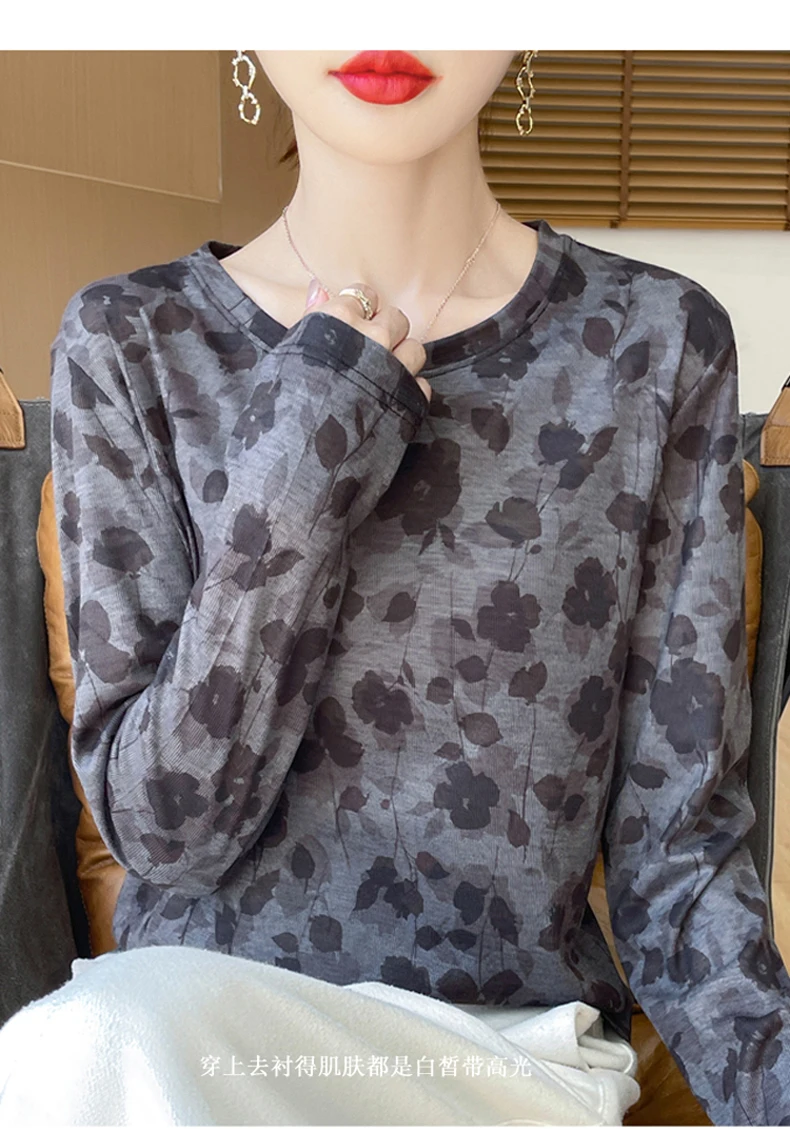 2025 New Summer Thin Silk Knitted Short-sleeved T-shirt Women's Sleeveless Wool Loose Printed T-shirt