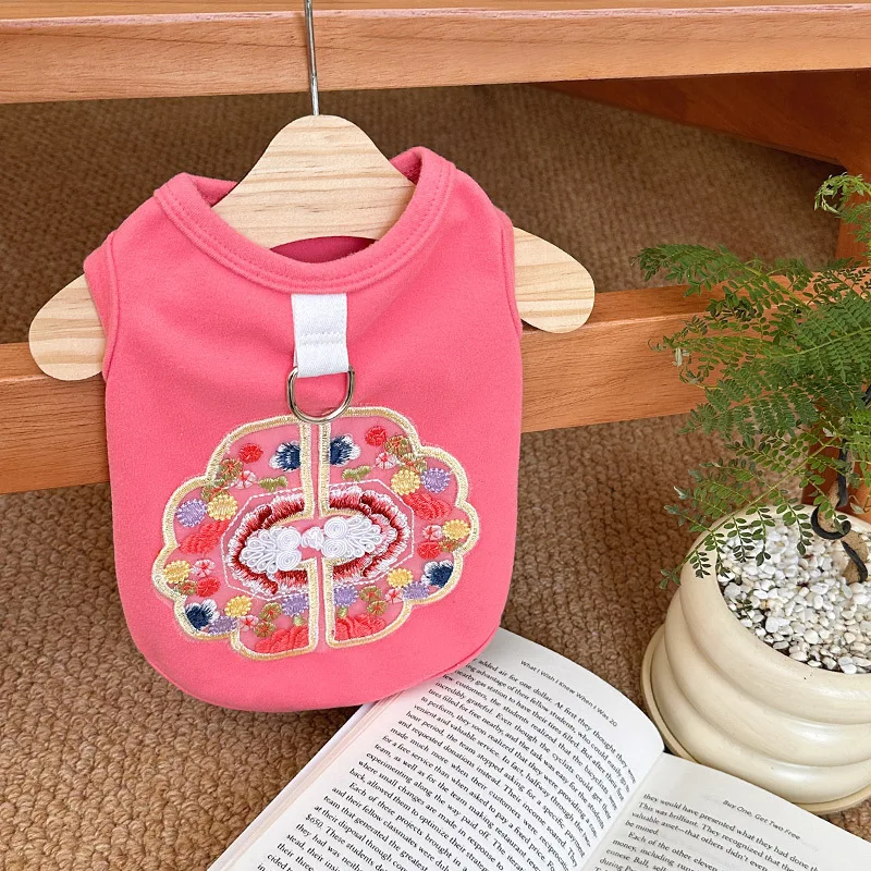 Spring and summer new pet Chinese  dog cat clothes Teddy bear new Chinese style buckle embroidery drawable vest view 4