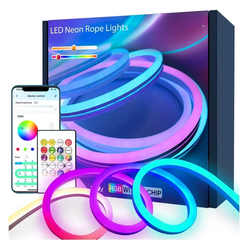 

5m 16.4 ft RGBIC Addressable Color Changing App Silicone Waterproof Wall Decor Smart LED Neon Rope Light Strip Kits