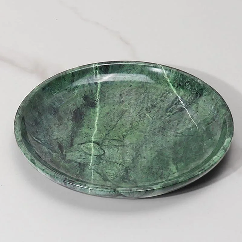 Round Marble Fruit Plate for Home Decoration, Countertop Storage, Green Dessert, Snack Tray, European Light, Luxury, New