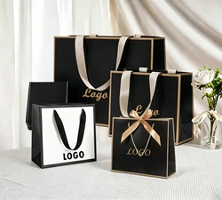 50PCS Custom Logo Printed Paper Shopping Bag With Handle Small Business Jewelry for Clothing Gift Bag Packaging Sacola De Papel