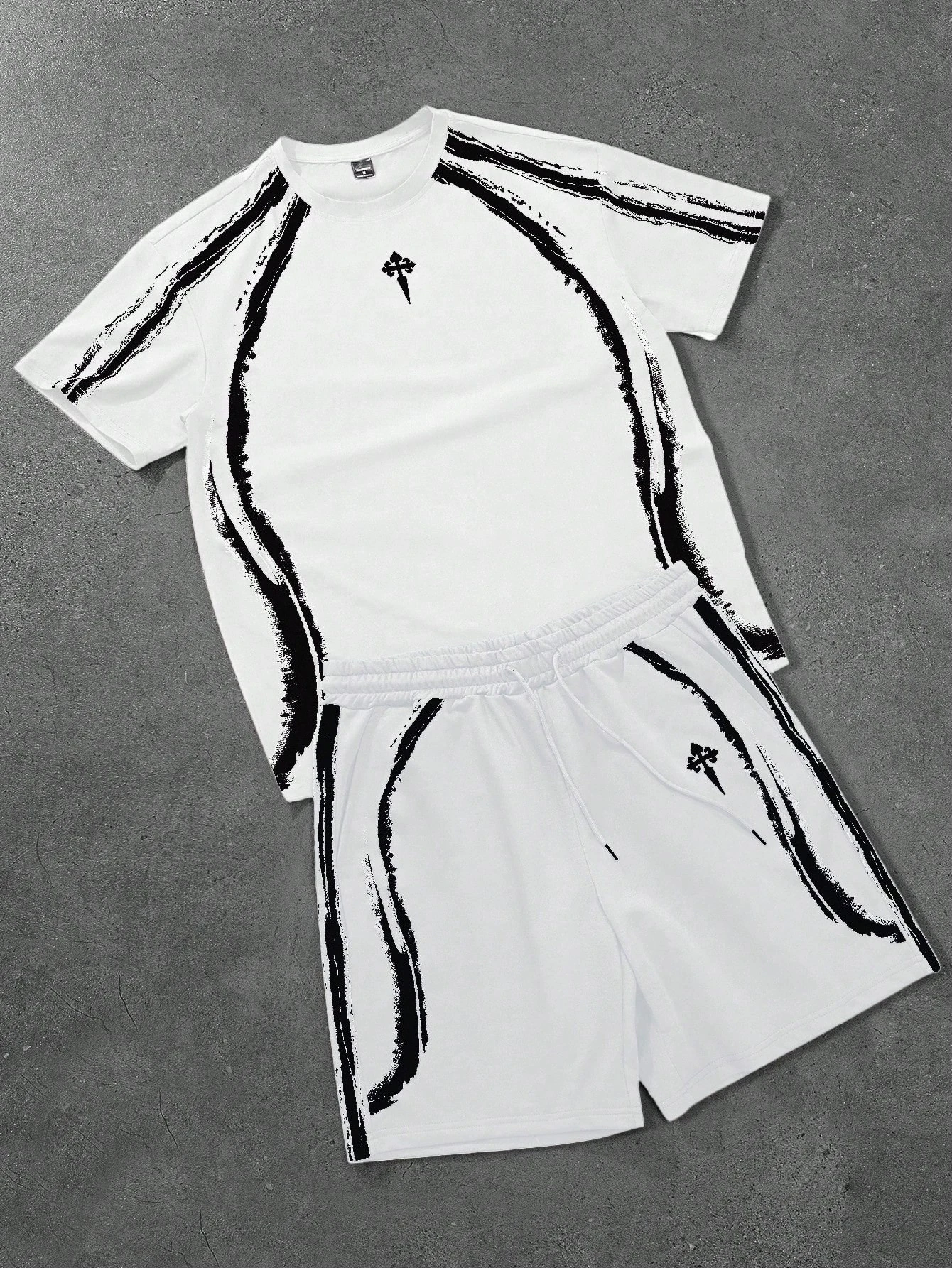 Traje de dos piezas para hombre, camiseta de manga corta con cuello redondo, pantalones cortos, traje diario de moda con rayas cruzadas, traje con estampado degradado, regalo para novio