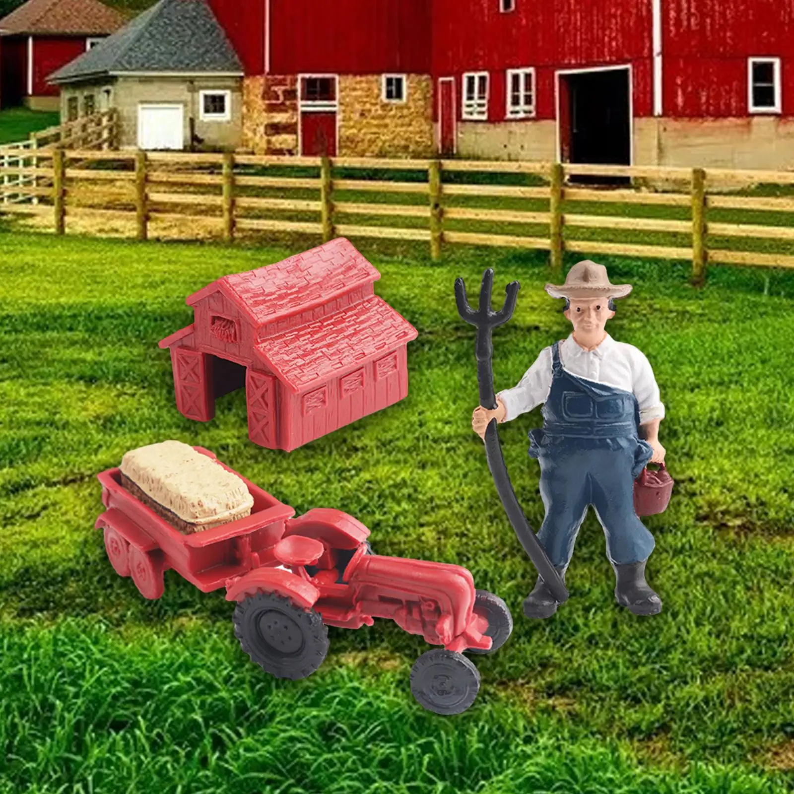 Mini Barn Farm Toy Tractor with Trailer and Animal Figurines for Boys Girls Educational Pretend Play Set Gift