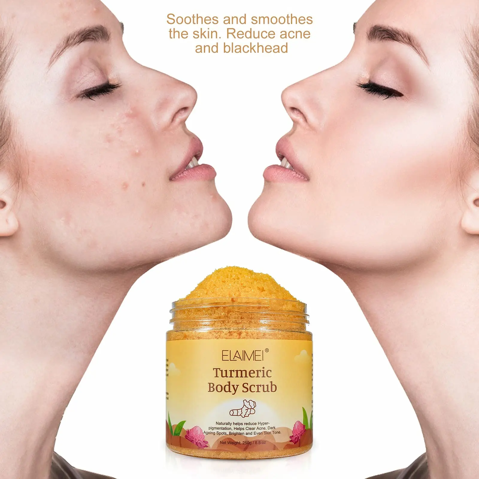 Turmeric Body Scrub with Dead Sea Salt Moisturizing Skin Anti-Aging Skin Exfoliating Reducing Pores Clearing Acne Smoothing Skin