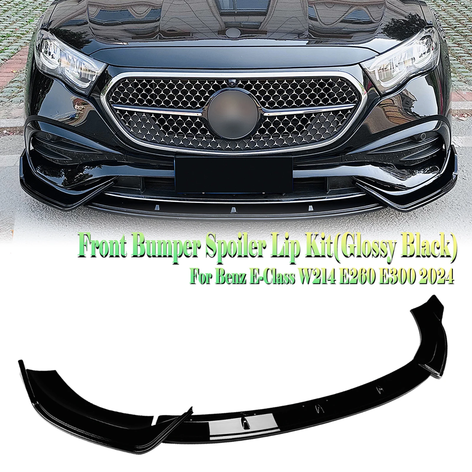 Front Bumper Spoiler Lip For Mercedes Benz E Class W214 2024-up E260 E300 AMG Carbon Fiber Look/Gloss Black Lower Splitter Kit