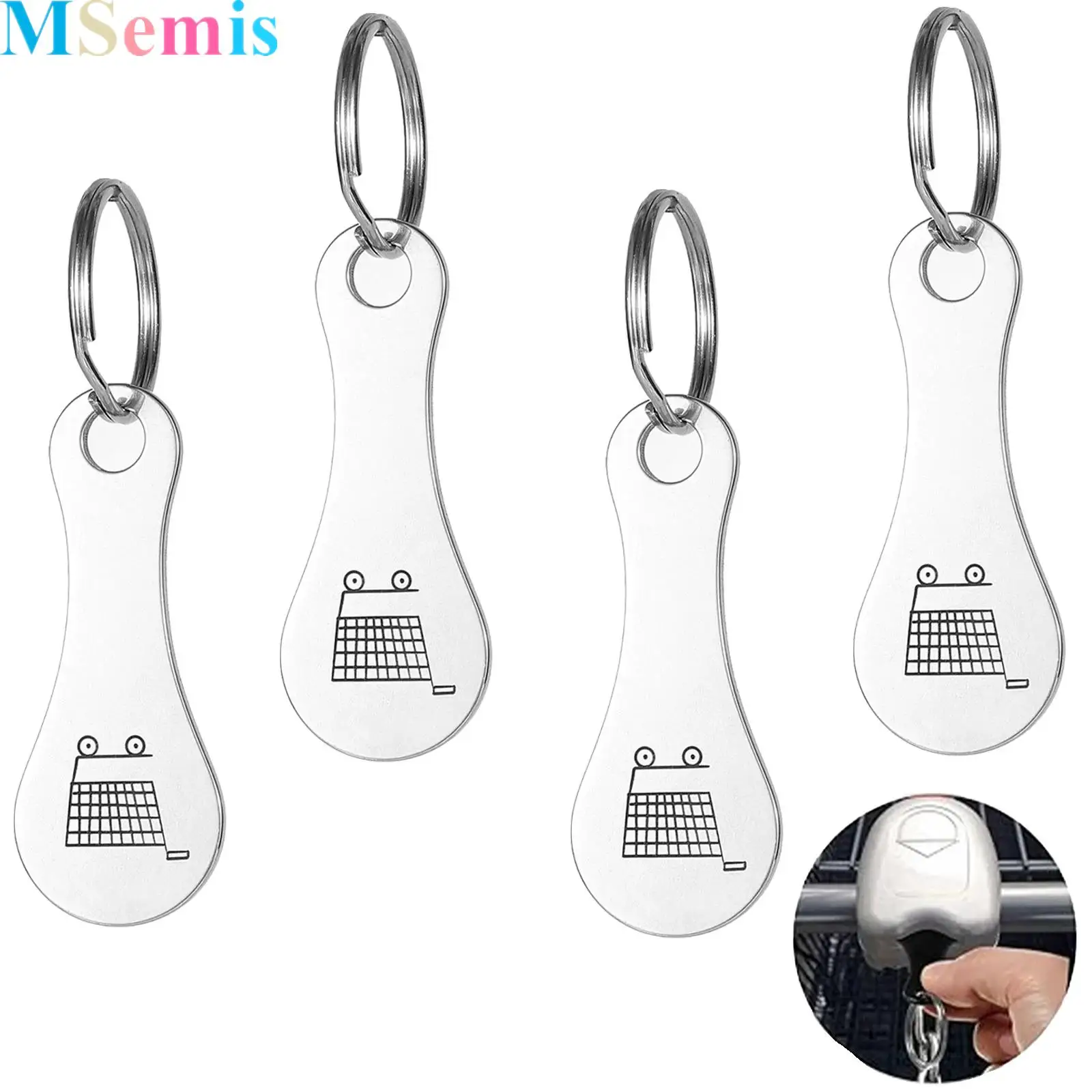 

4Pcs Portable Stainless-steel Supermarket Token Tag Shopping Cart Trolley Tokens Creative Keychain Hanger for Daily Use