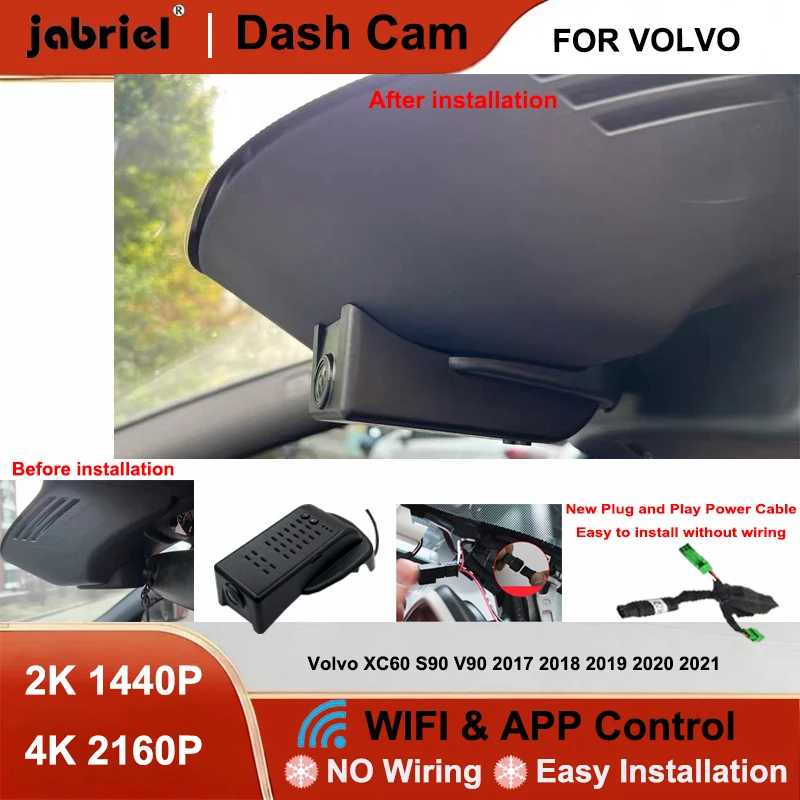 

Видеорегистратор Jabriel с передней и задней камерами 2K 4K, Wi-Fi, Plug and Play, для Volvo XC60 S90 V90 2017-2021