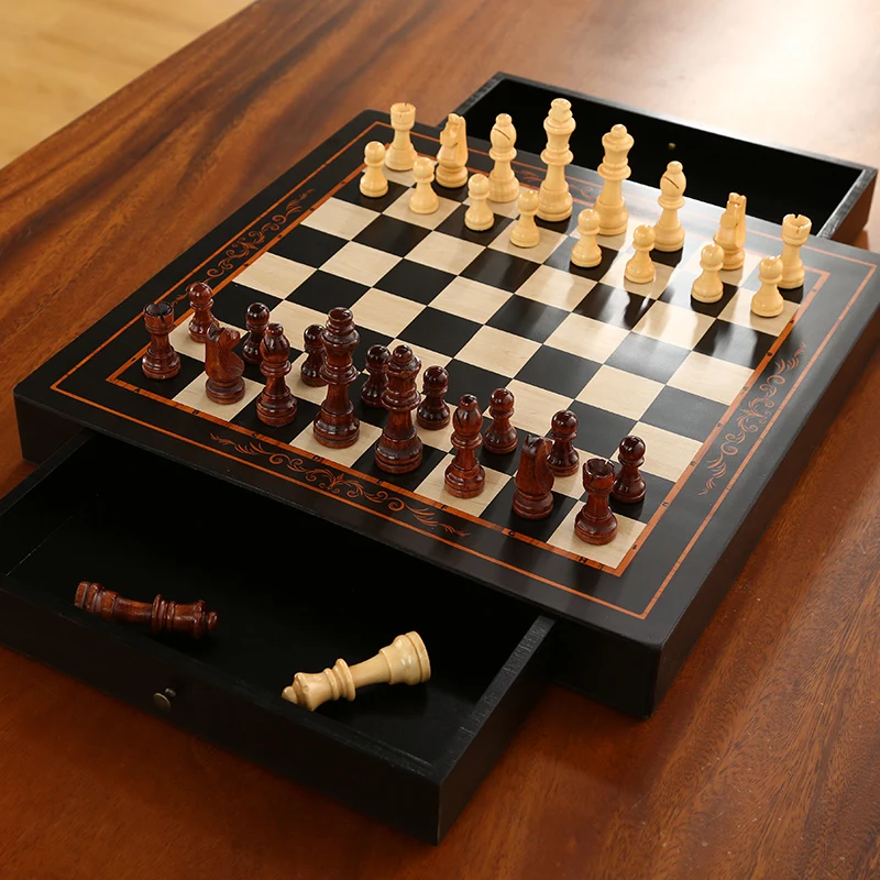 Magnetic Wooden Chess, High-Grade Solid Wood, Drawer Board, Strategy Family Game, Perfect Gifts