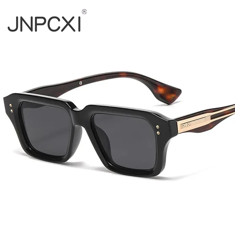 JNPCXI New Retro Square Sunglasses Women Gradient Leopard Shades UV400 Fashion Clear Lens Men Trending Rivets Frame