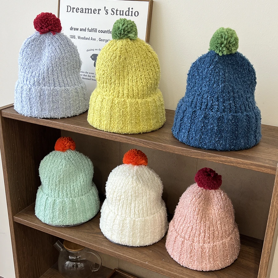 Bonnet en laine mélangée avec petite boule de poils pour hommes et femmes, chapeau froid, mode coréenne, document lumineux, nouveau, chaud, hiver