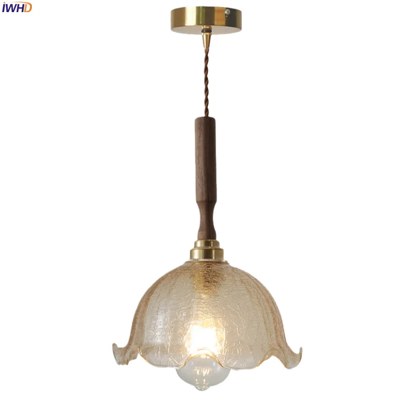 

IWHD French Vintage LED Pendant Lights Kitchen Islanded Living Dining Room Decor Balcony Cracked Glass Hanging Lamp Luminaire