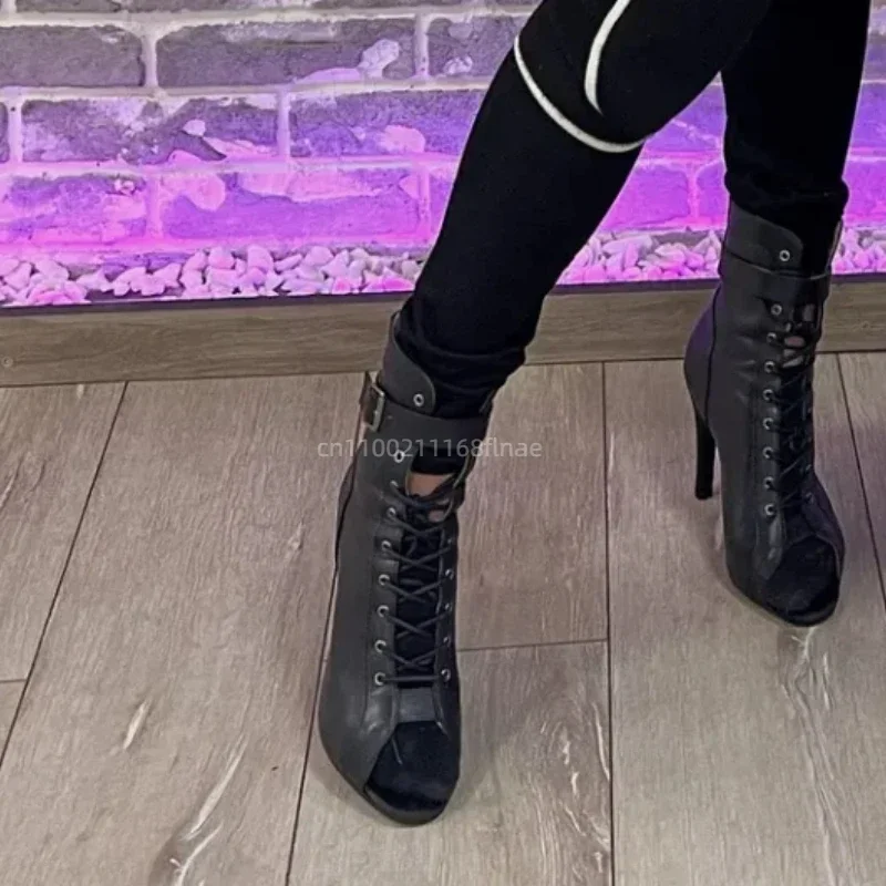 Spezielle High Heels für Jazz Dance, Damenschuhe für das Training, Sandalen mit offener Zehenpartie, europäische und amerikanische Schnür-Mesh-Damenstiefel – Detail 2