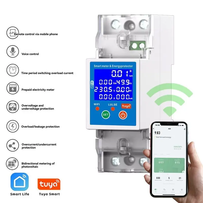 Фотоэлектрический автоматический выключатель JABS-Wifi 80A с повышенным/пониженным напряжением, перегрузным током, защитой от утечки и защитой от тепла