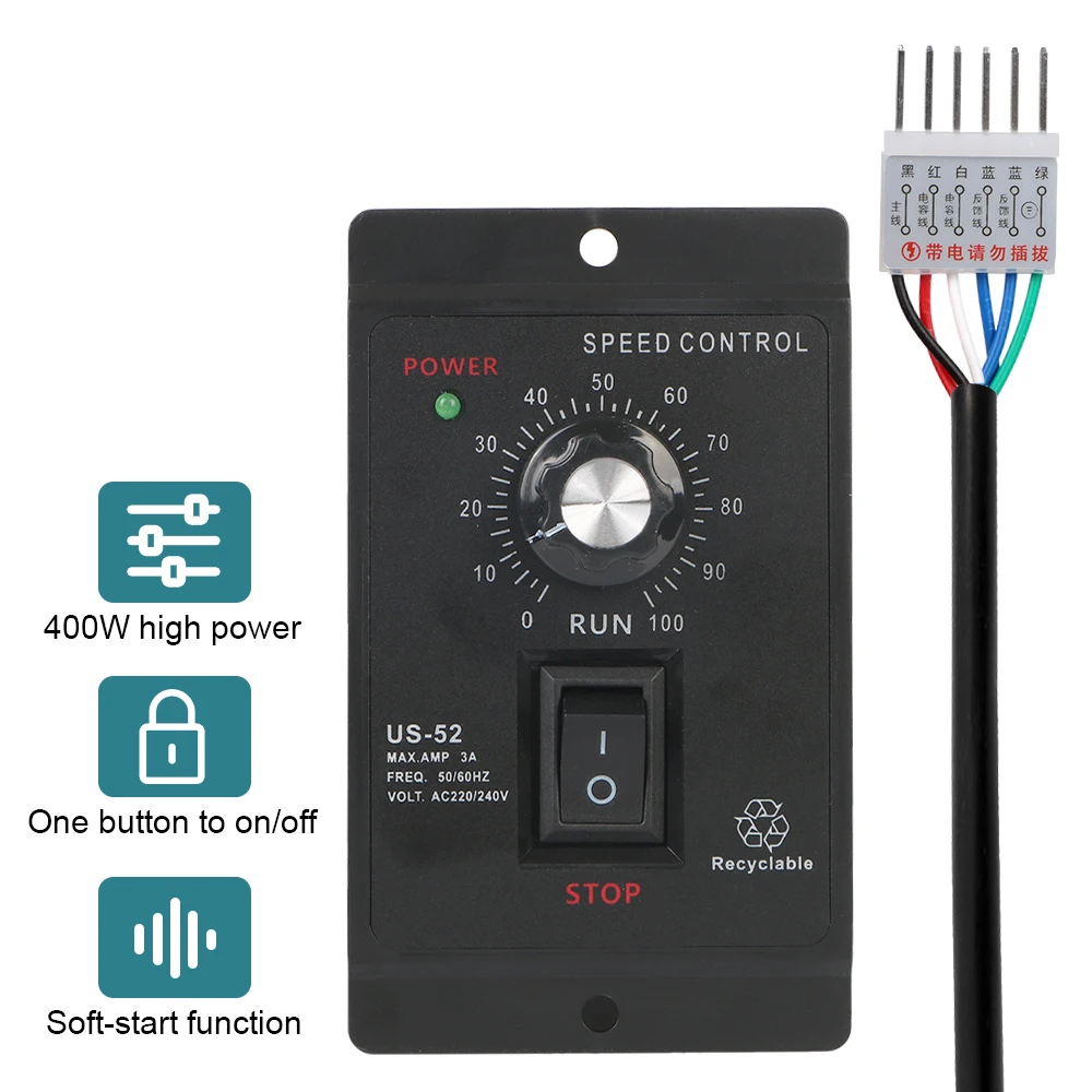 

Контроллер скорости для двигателя переменного тока 400 Вт, 220 В, с функциями прямого и обратного вращения, мини-регулятор скорости, точный регулятор оборотов 50/60 Гц