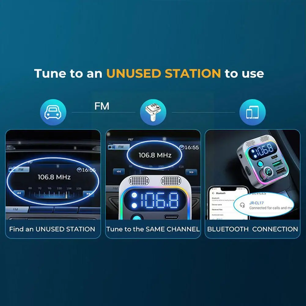 Transmisor Fm con Bluetooth 2023 para coche, [Micrófono Dual de sonido de graves profundos], cargador de coche Pd de 48w y qc3.0, adaptador