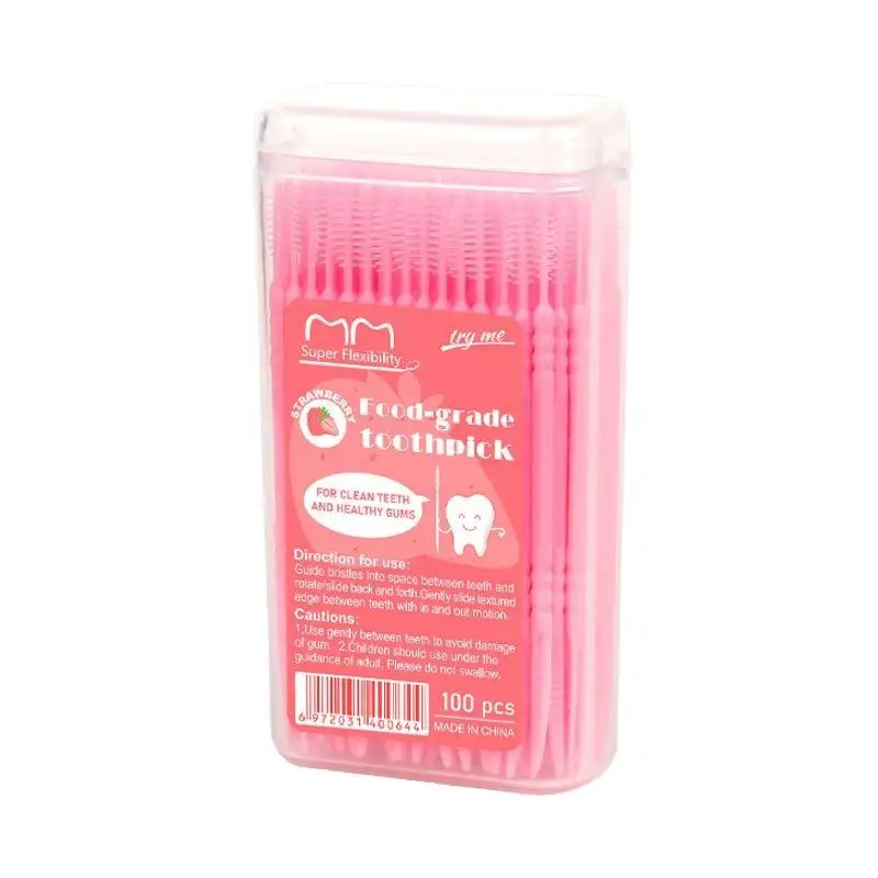100Pcs/Box Dental Tooth Flossing Head Oral Hygiene Clean Fruit Flavor Toothpicks Double-headed Disposable Interdental Brush
