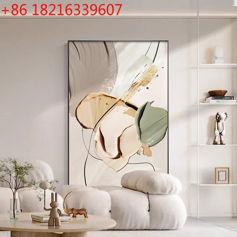 Minimalist cream porch decoration abstract texture hanging painting light luxury living room sofa background wall mural