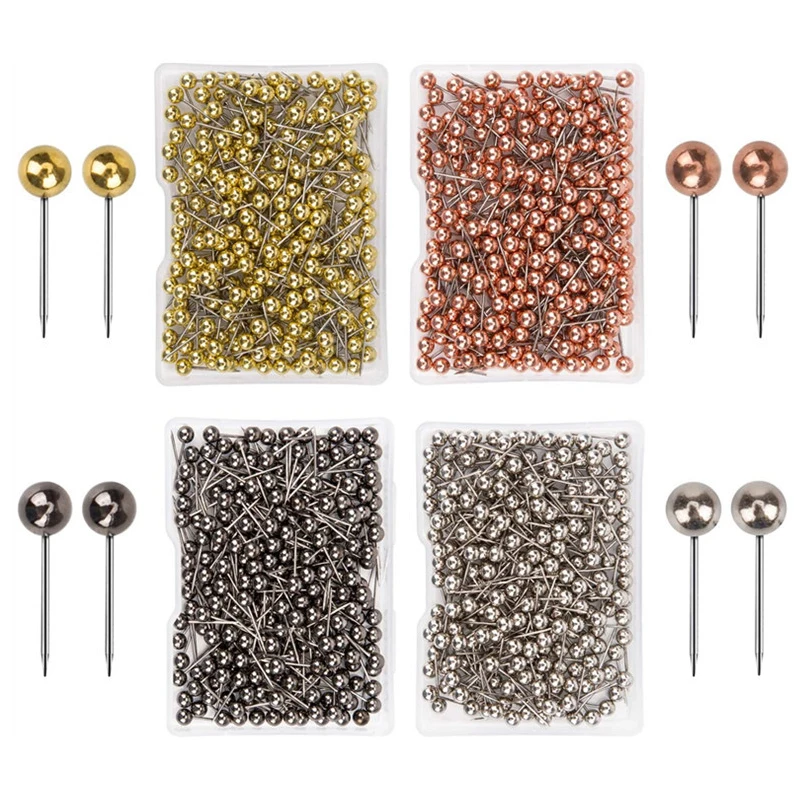 Office Cork Board Fixed 400 Pcs Multi-colored Metal Rose Gold Plastic Pins Round Ball Ground Pushpins