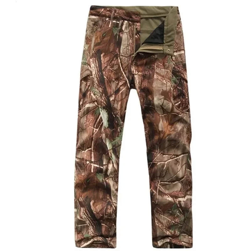 Mens Fleece Warm Casual Pants Tactical Camouflage Pant Skin Softshell Waterproof Trousers Outdoor Hiking Pants