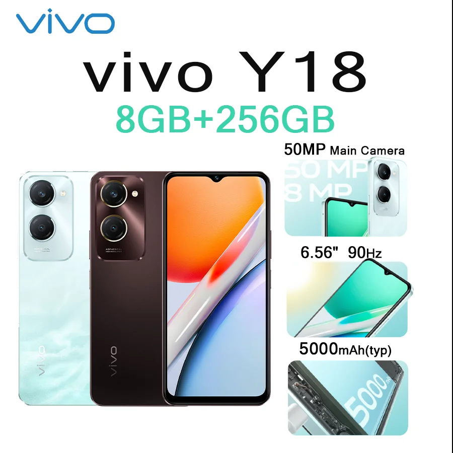 VIVO Y18 6.56" LCD Display 8GB+256GB 50MP Ultra-Clear Cam 5000mAh Long Lasting Battery 5G LTEFashion Unlocked Smartphone