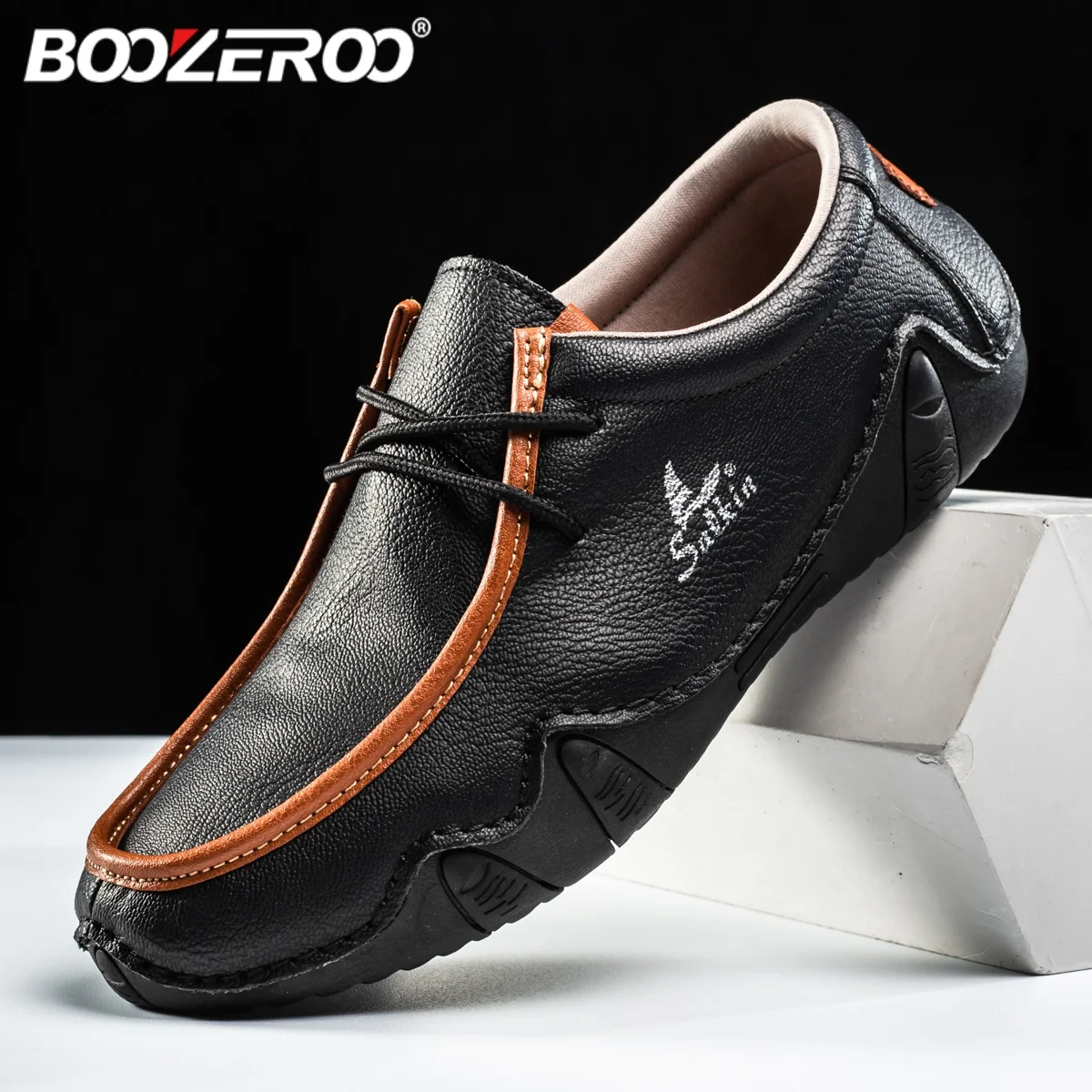 BOOZEROO New Casual Shoes for Men Comfortable Lace Up Male Flats Lightweight Driving Sneaker