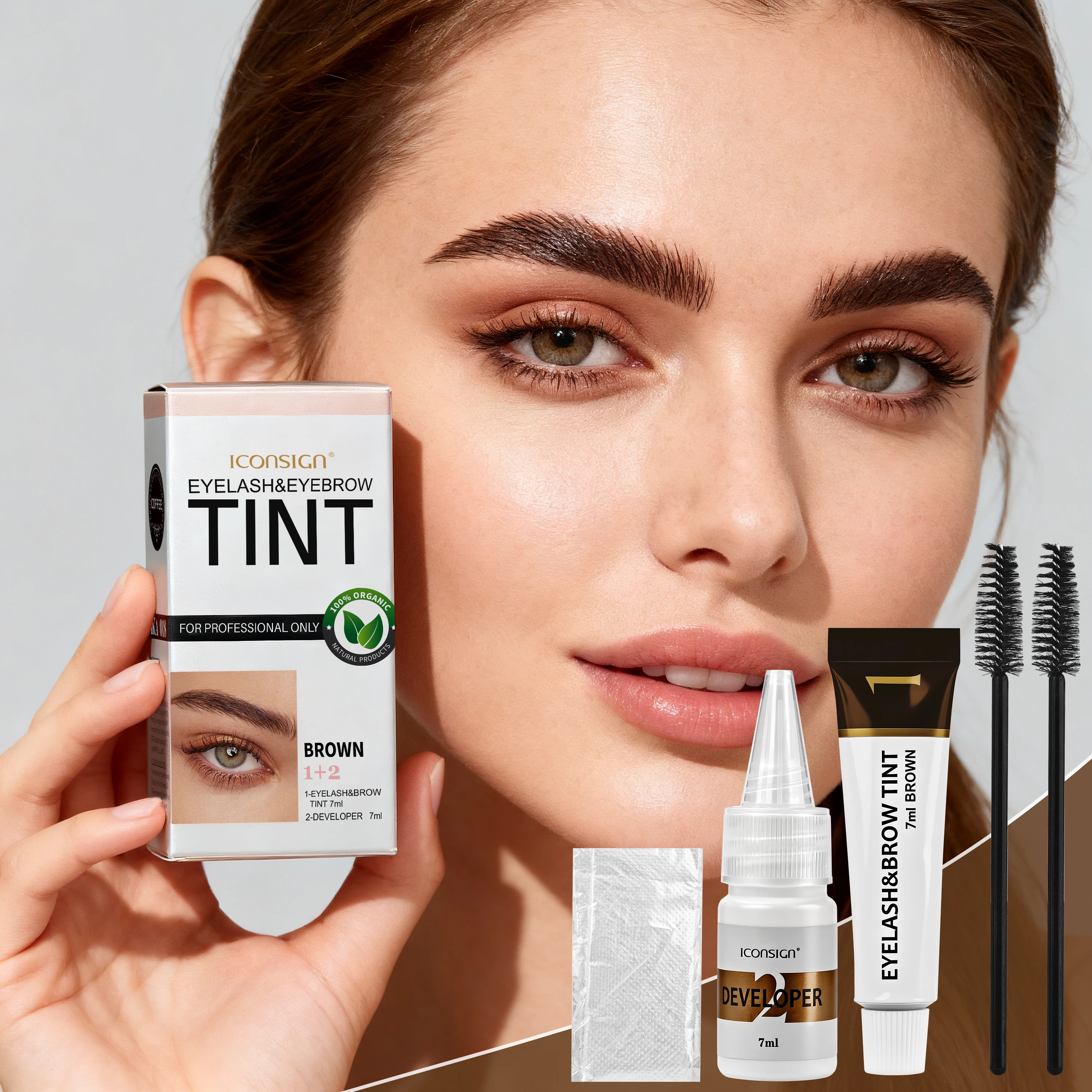 Semi-permanente mascara wenkbrauw wimper tint set bruin waterdichte wenkbrauw- en wimper tint set - gedefinieerd, voor alle soorten