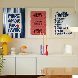 Maximalist Sunshine More Amor Por Favor Eclectic Yellow Love Quote Wall Art Canvas Painting Poster For Living Room Home Decor
