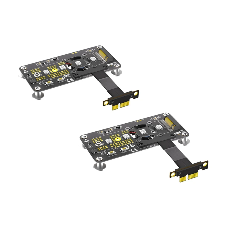 Top-3 In 1 M.2( NGFF) NVME M-Key SSD To PCIE 1X Extension Cable With Cooling Fan And Automatic Discoloration LED