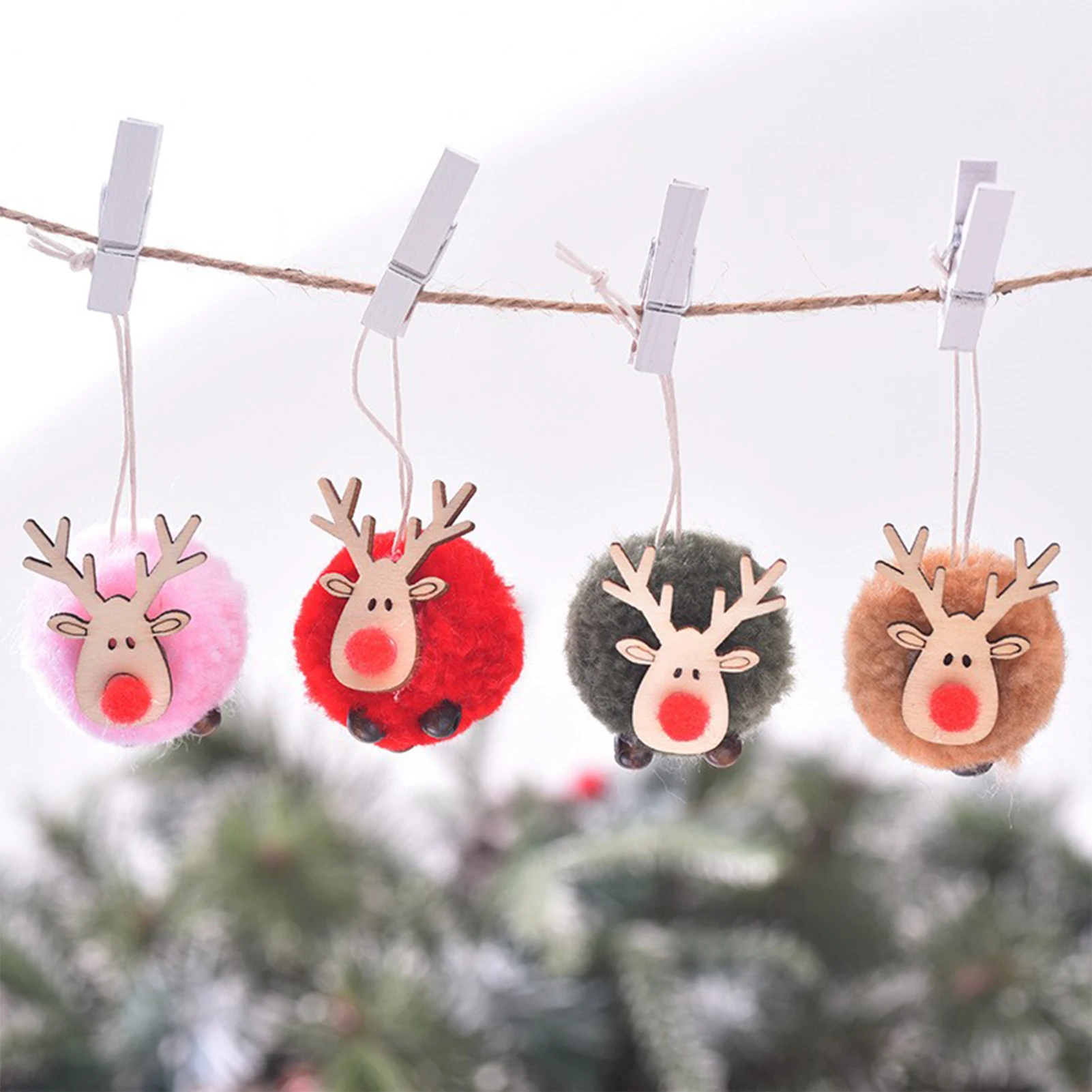 12pcs Lamb Velvet Ball Christmas Elk Pendant Hair Ball Deer Doll Pendant