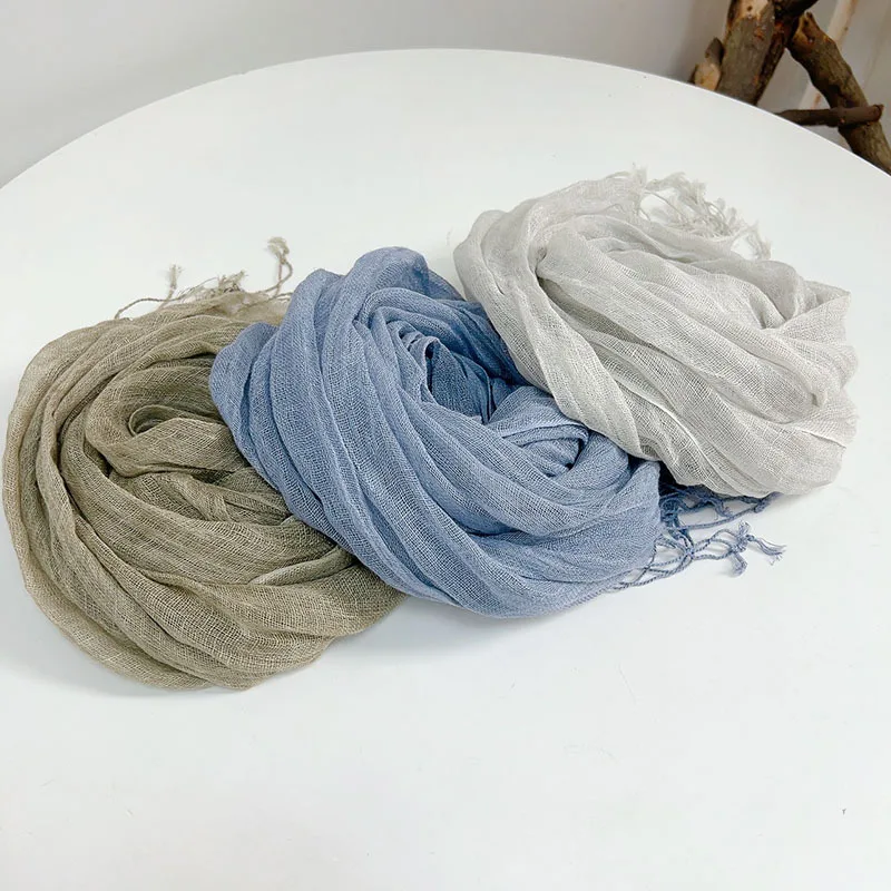 

Vintage Solid 100% Linen Scarf Women's Artistic Spring/Summer Breathable Shawl Neck Protection Shawl Scarves