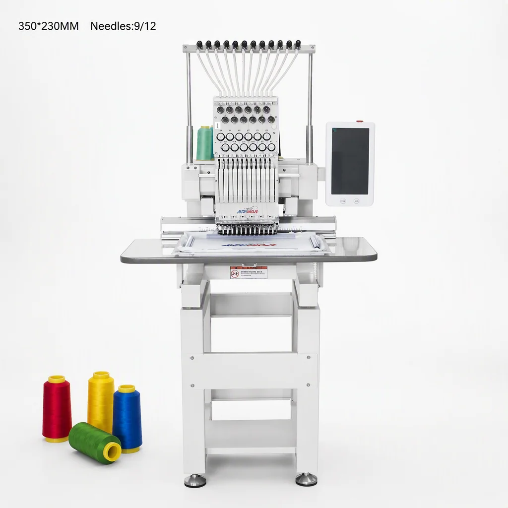 High-Speed Single Head Embroidery Machine With 12 Needles For Cap And Garment Decoration