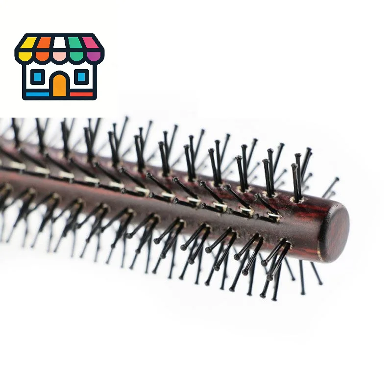 Curly Hair Styling Roller Comb Mini Round Nylon Hair Brush With Wooden Handle For Thin Or Short Hair Men  Women Use