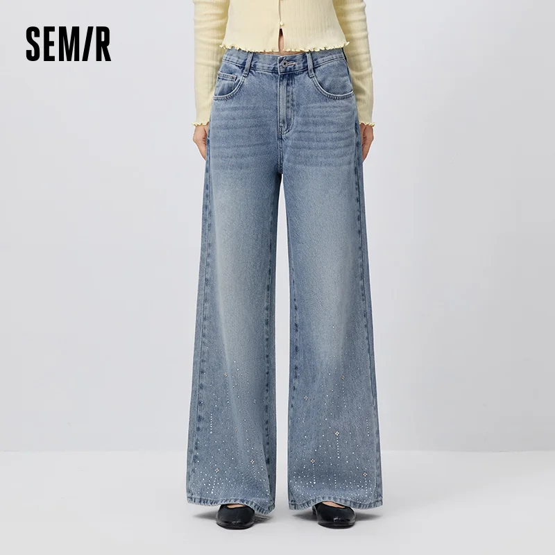 

Semir Women Jeans Rhinestone Loose Slight Flare Design Sense Slim Casual Autumn Denim Pants Urban Daily Wear 2026