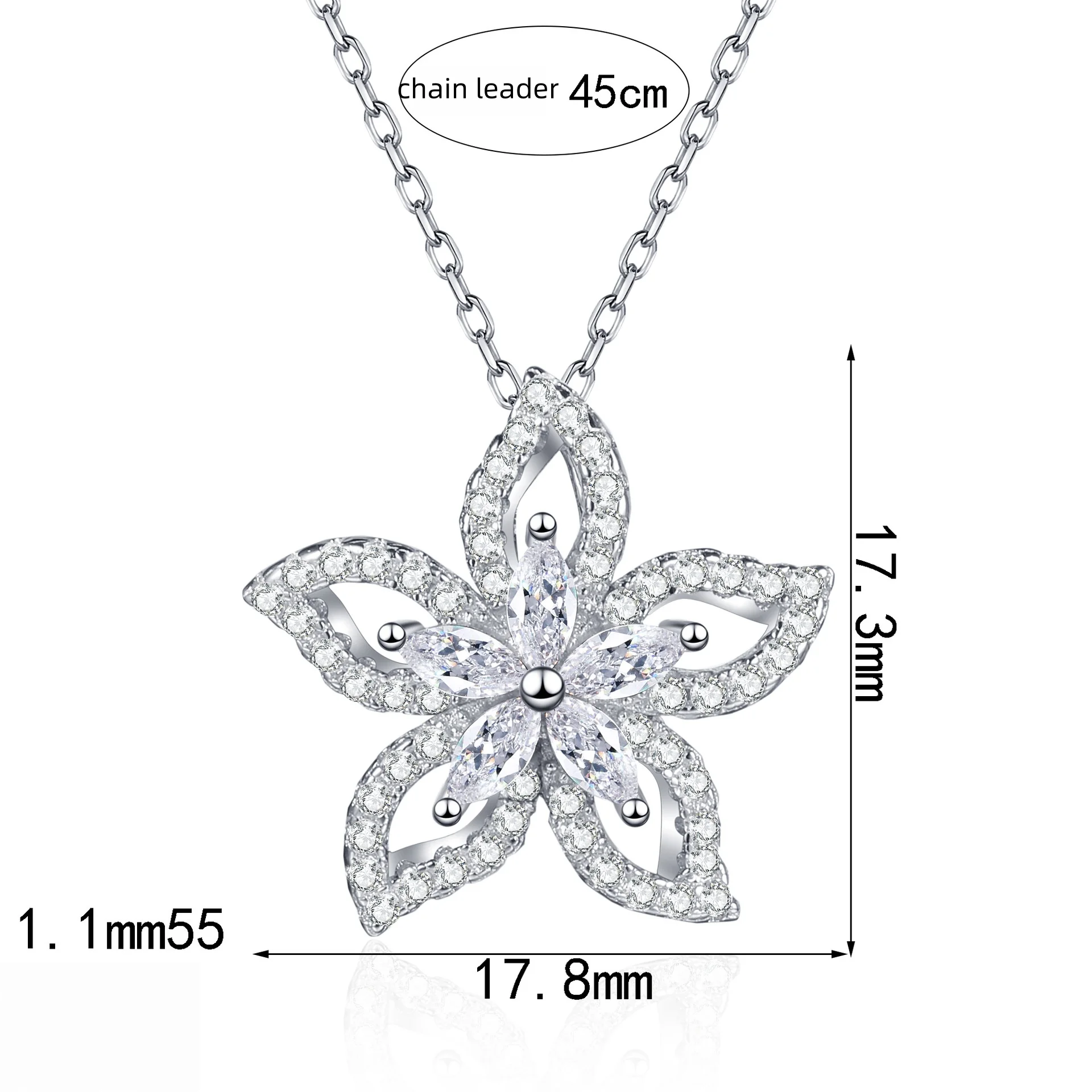 MOVESKI 925 Sterling Silver Five-Petal Flower Pendant Necklace | Sparkling Moissanite Gemstone Fine Jewelry for Women