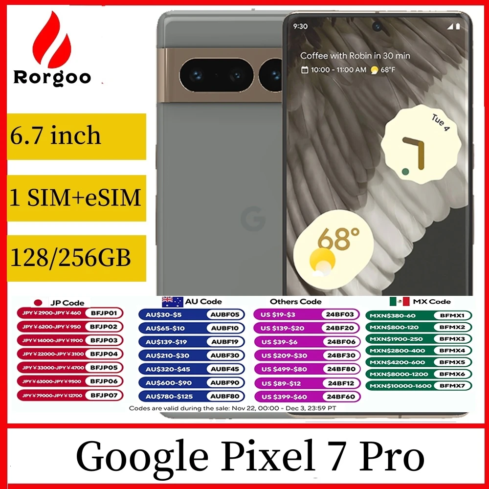 Google Pixel 7 Pro 7Pro 5G 12GB RAM 128/256GB ROM 6.7