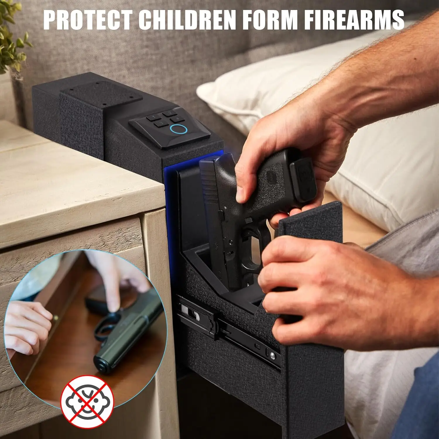 Biometric Gun Safe for Handgun,Fingerprint Bedside Gun Safe with Fingerprint, PIN Code, KEY Access