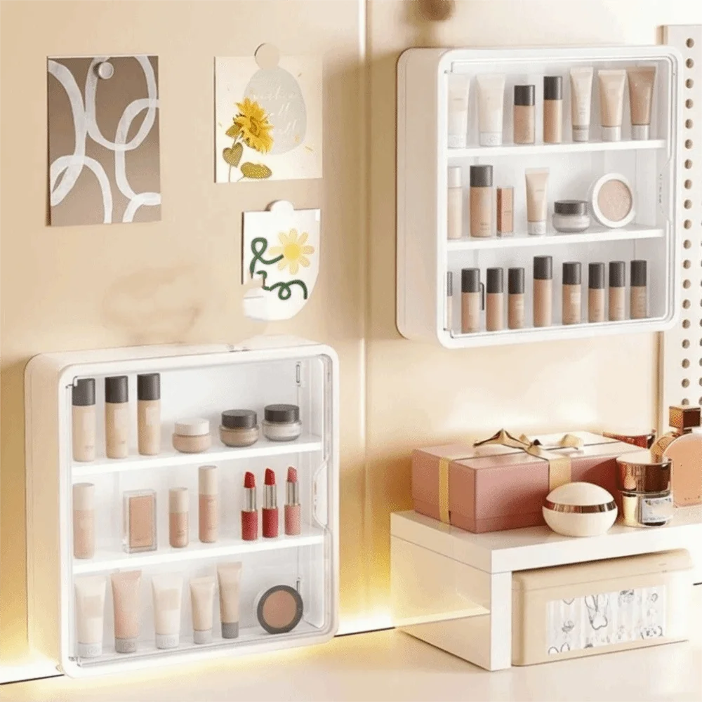 

Multi-Layer Cosmetic Display Cabinet Removable Shelves Magnetic Suction Wall Mounted Display Rack Anti-Dust Large Capacity