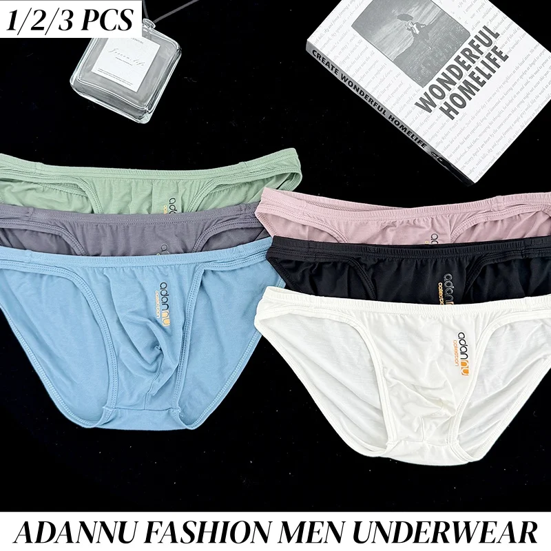 ADANNU Mens Underwear Modal Sexy Briefs Male Solid Panties Cueca Tanga Comfortable Underpants Breathable Quick Dry Soft Briefs
