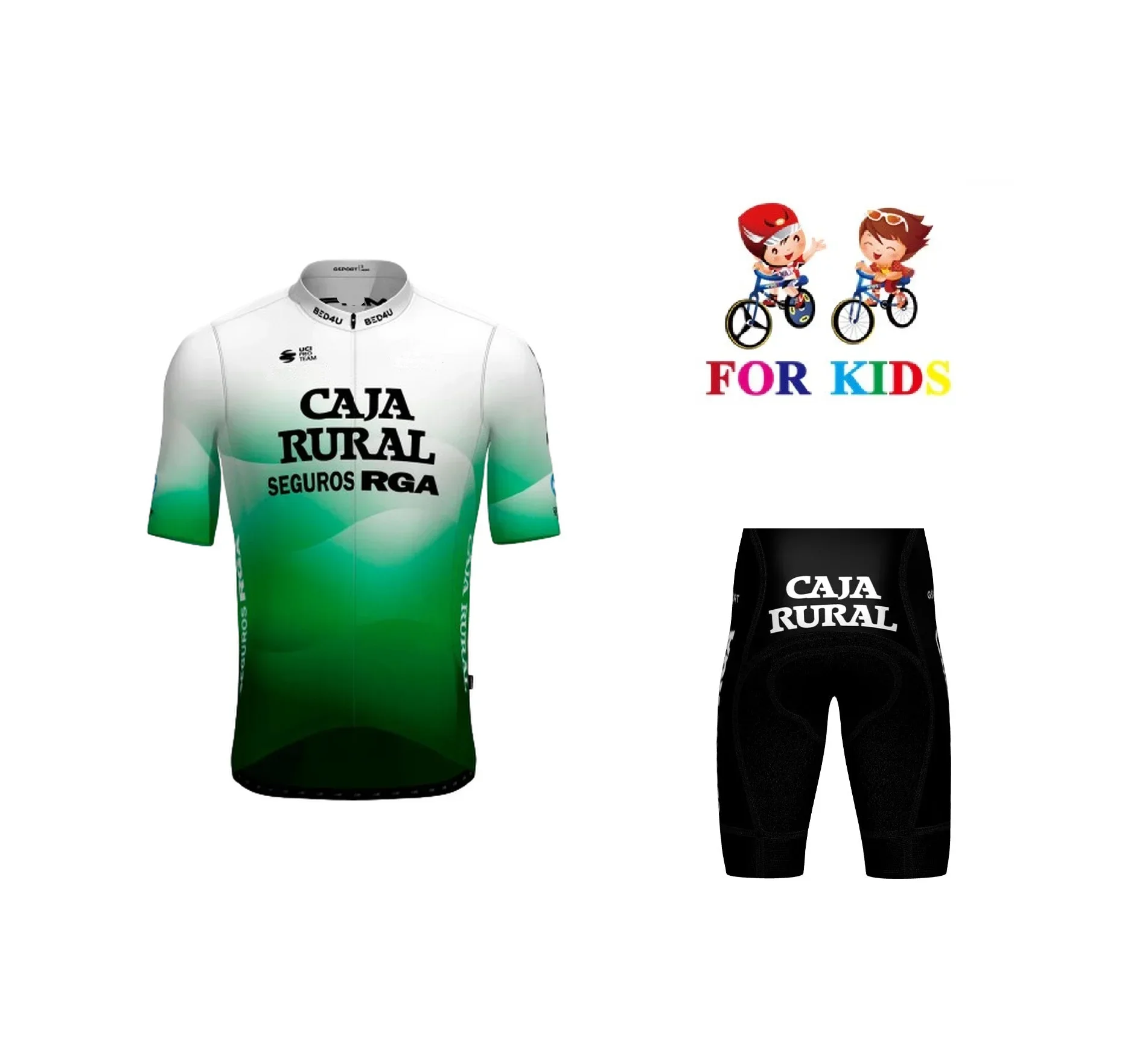 KID'S 2024 Caja Rural - Seguros RGA TEAM Children Cycling Jersey Short Sleeve Bicycle Clothing With Shorts Ropa Ciclismo