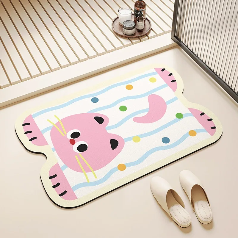 Bathroom Rug Absorbent Non-slip Quick-drying Floor Mat Bath Doormat Pink Cat Carpet Toilet Area Rugs Home Decoration Alfombra